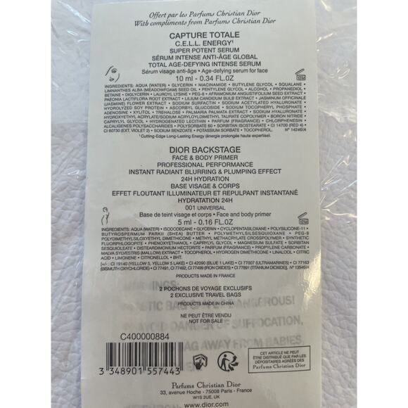 DIOR TRAVEL VIP SET CAPTURE TOTALE SERUM BACKSTAGE PRIMER 2 POUCHES BAGS - Picture 4 of 6